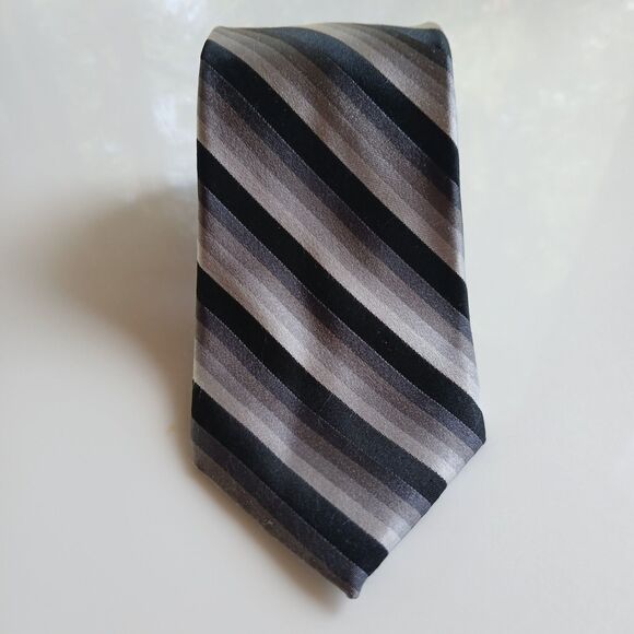 George Pure Silk Neck Tie Gray Stripe Handmade - Picture 1 of 6
